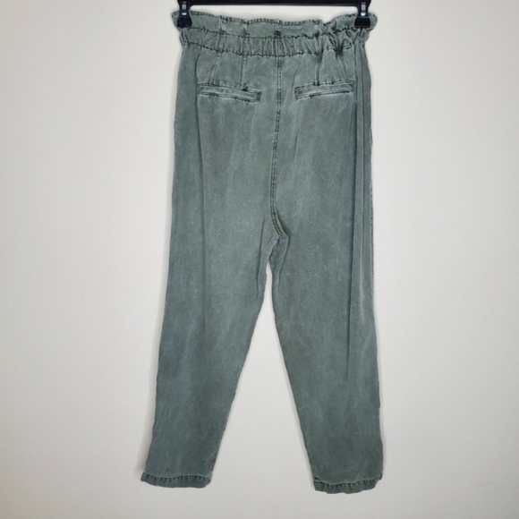 Free People Margate Olive Green High Rise Paperbag Pleated Trouser Pants - Picture 8 of 12